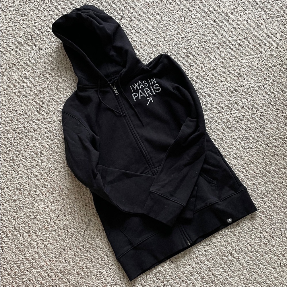 Black Paris Embroidered Zip-up Sweatshirt